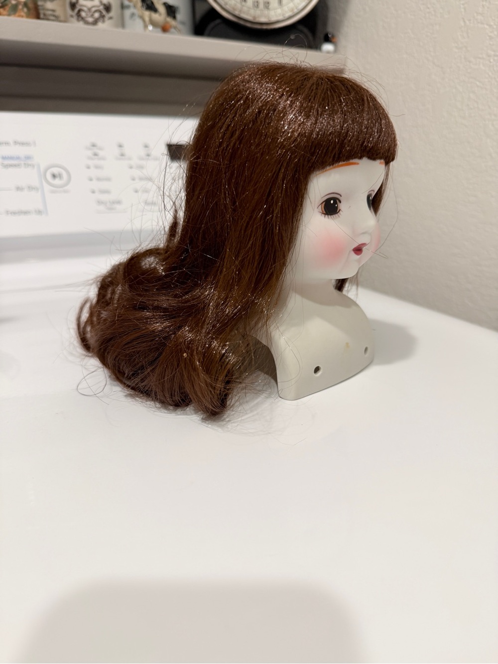 Vintage Porcelain Doll Head Display with Brown Hair-for Crafting - Picture 7 of 13